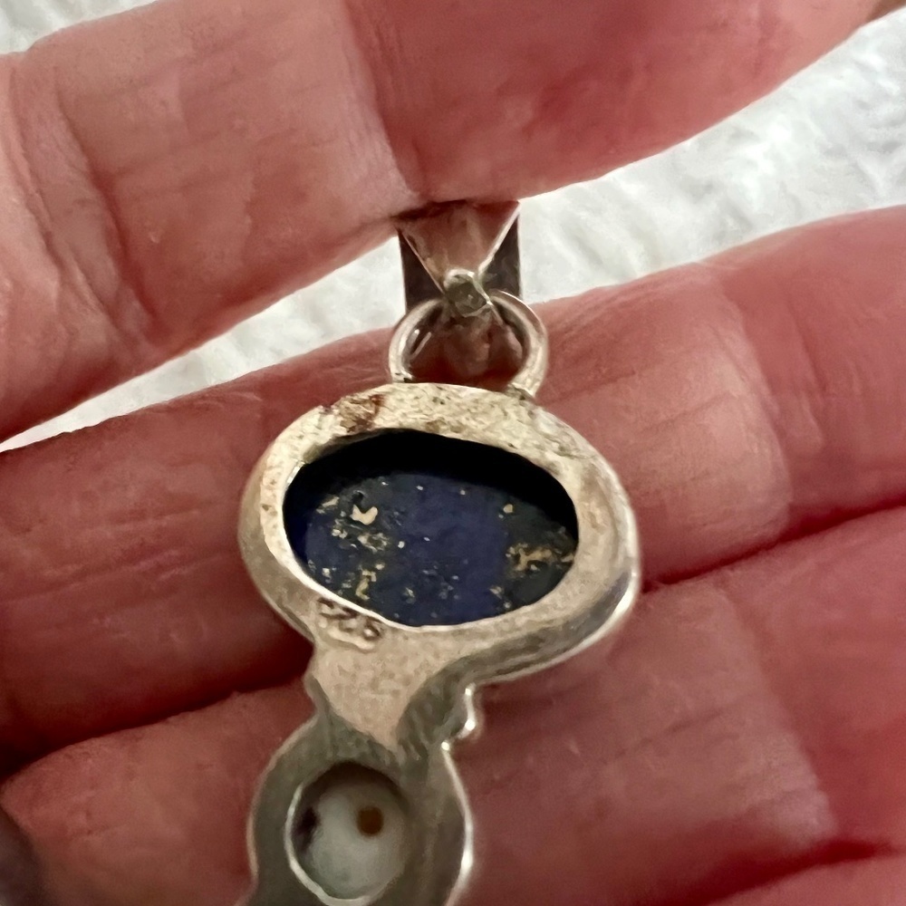 Gorgeous Sterling Silver 925 Lapis Lazuli, Cabochon Pearl, and Amethyst Pendant - Picture 3 of 3